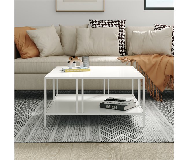 Conforama Mesa De Centro Kumlinge Cuadrada 40x80x80 Cm - Blanco [en.casa]