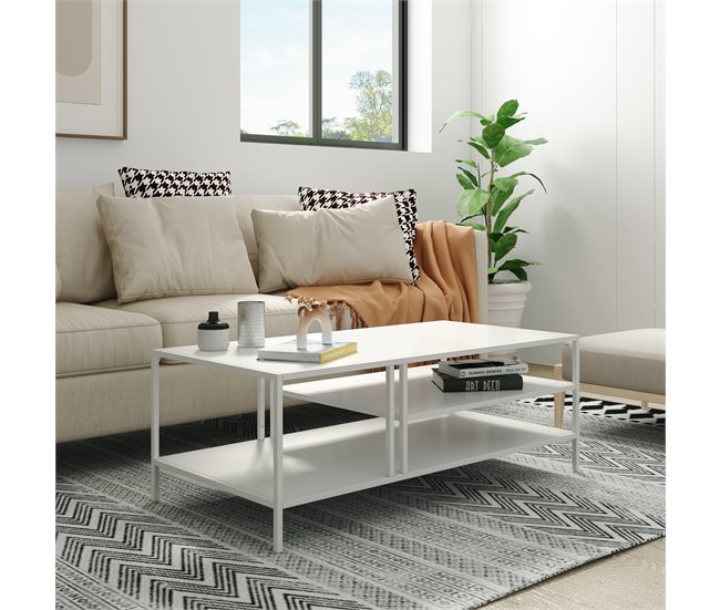 Conforama Mesa De Centro Kumlinge Rectangular 40x110x55 Cm - Blanco [en.casa]