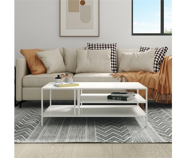Conforama Mesa De Centro Kumlinge Rectangular 40x110x55 Cm - Blanco [en.casa]