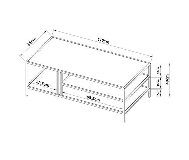 Conforama Mesa De Centro Kumlinge Rectangular 40x110x55 Cm - Blanco [en.casa]