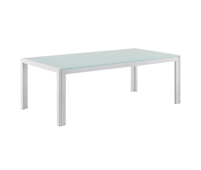 Conforama Mesa de centro Lerum para jardín de hierro vidrio 100 x 50 x 35 cm - Blanco [casa.pro]