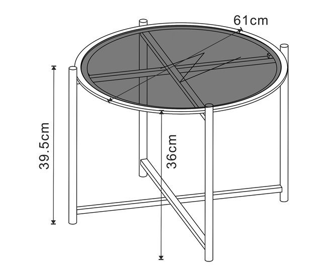 Conforama Mesa De Centro Lier Redonda Metal Cristal 40xØ61 Cm - Negro [en.casa]