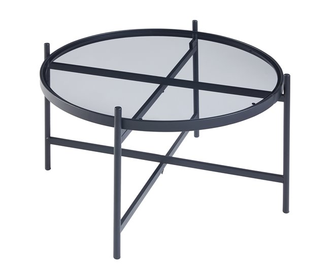 Conforama Mesa De Centro Lier Redonda Metal Cristal 40xØ61 Cm - Negro [en.casa]