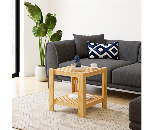 Conforama Mesa De Centro Malax Cuadrada 1 Estante Pino 54x54x45cm - Natural [en.casa]