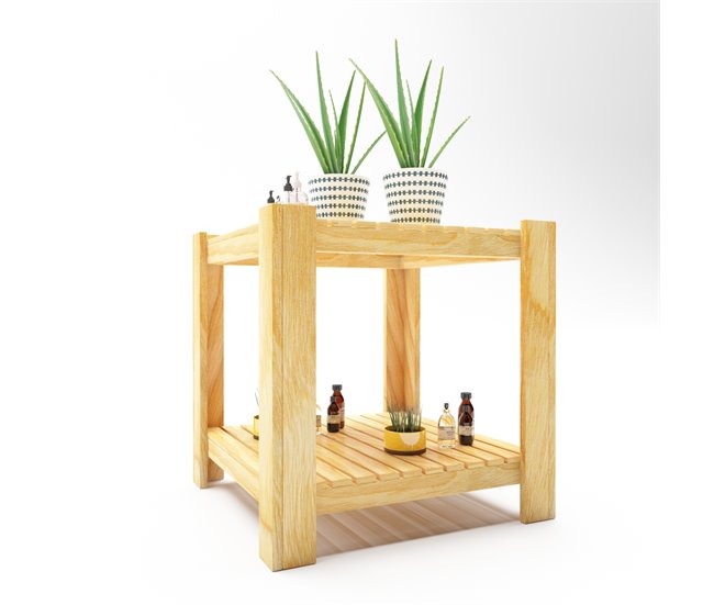 Conforama Mesa de centro Malax cuadrada 1 estante pino 54x54x45cm - Natural [en.casa]
