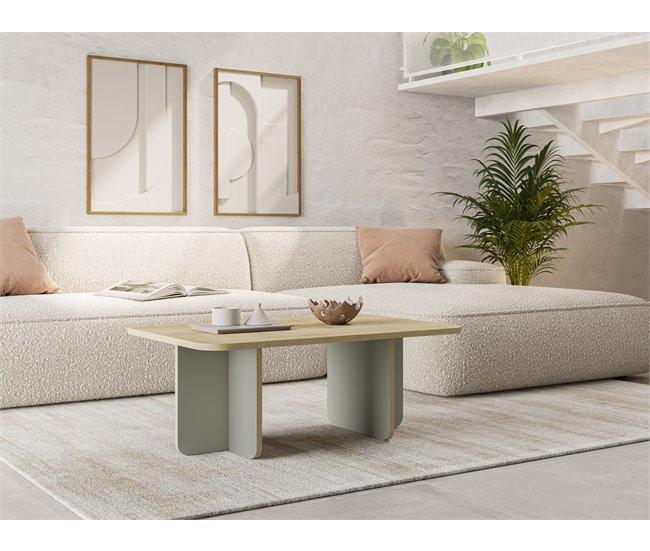 Conforama Mesa De Centro Rectangular HILLARY Roble Y Verde