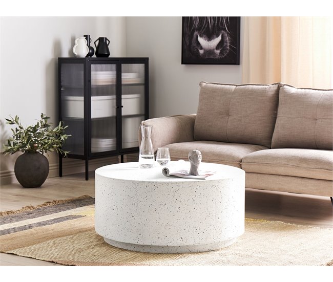 Conforama Mesa De Centro Redonda Efecto Terrazo Blanco TREZZO