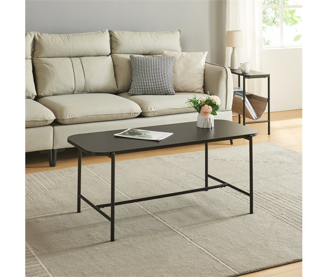 Conforama Mesa De Centro Samnanger Acero Aglomerado 110x50x45cm - Negro [en.casa]