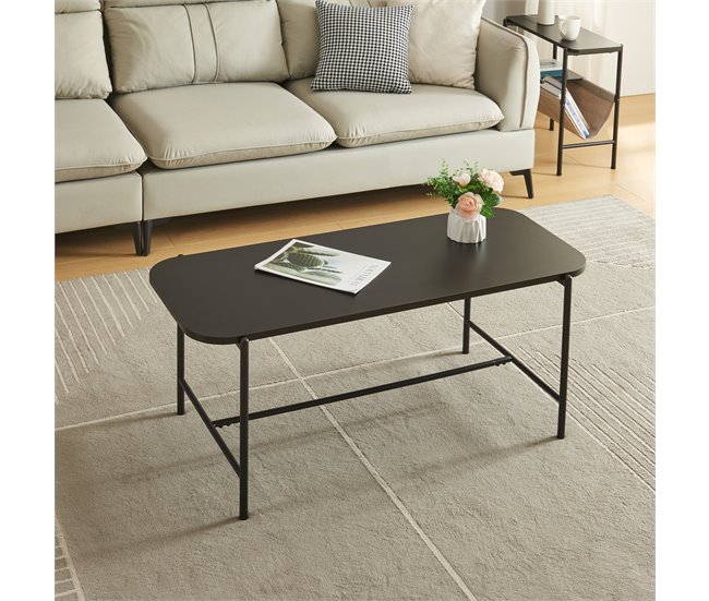 Conforama Mesa De Centro Samnanger Acero Aglomerado 110x50x45cm - Negro [en.casa]