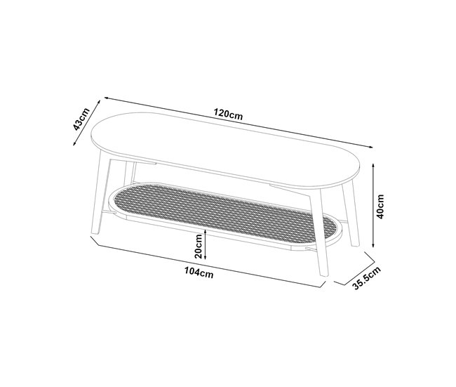 Conforama Mesa De Centro Taivalkoski 120x43x40cm - Negro/Ratán [en.casa]