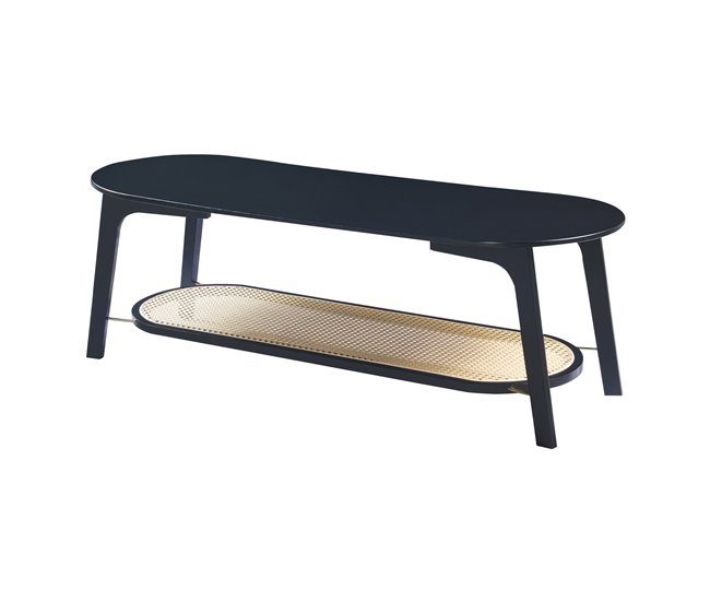 Conforama Mesa de centro Taivalkoski 120x43x40cm - Negro/Ratán [en.casa]