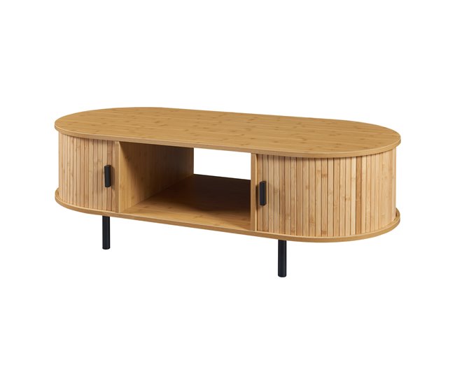 Conforama Mesa de centro Tvedestrand con puertas bambú 120x55x40cm - Natural/Negro [en.casa]