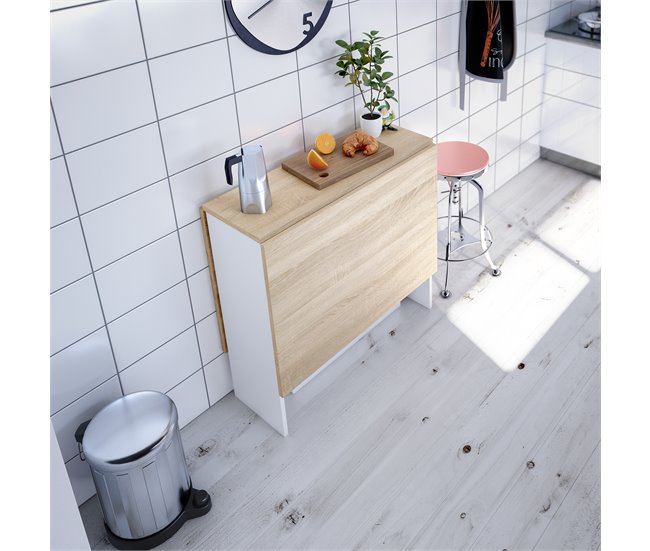 Conforama Mesa De Cocina ETNA Extensible DM 77x31/140cm Natural Y Blanco