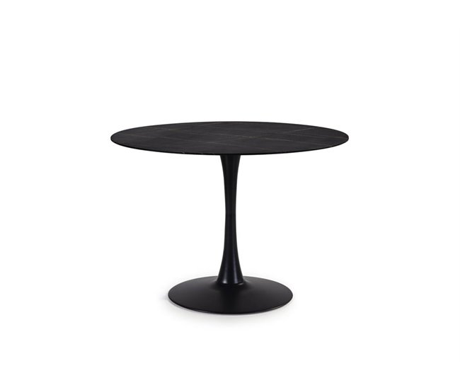 Conforama Mesa de cocina fija redonda RODA vidrio diámetro 110x75cm negro