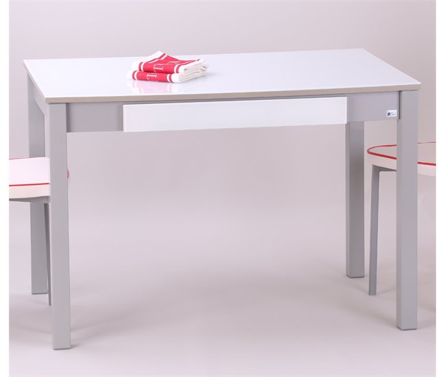 Conforama Mesa De Cocina SALSA Fija Cristal 110x70cm Blanco