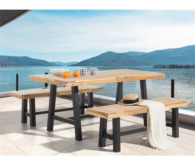 Conforama Mesa De Comedor De Madera De Acacia Clara/negro 170 X 80 Cm SCANIA
