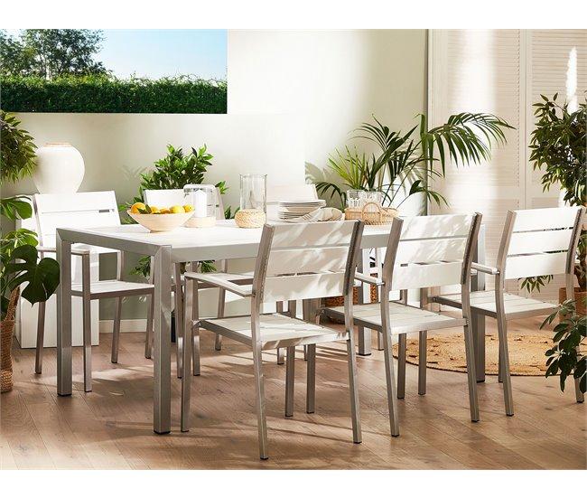 Conforama Mesa De Comedor De Metal Blanco/plateado 180 X 90 Cm VERNIO