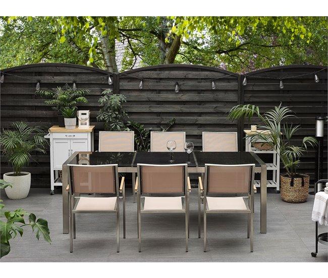 Conforama Mesa De Comedor De Metal/granito Negro/plateado 220 X 100 Cm GROSSETO
