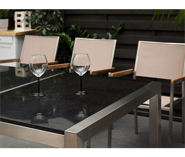 Conforama Mesa De Comedor De Metal/granito Negro/plateado 220 X 100 Cm GROSSETO
