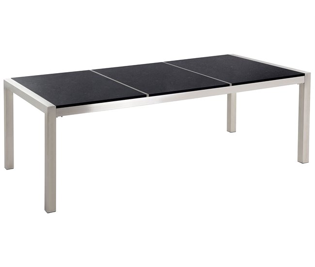 Conforama Mesa de comedor de metal/granito negro/plateado 220 x 100 cm GROSSETO