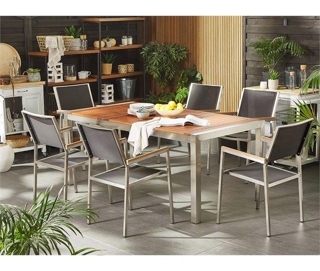 Conforama Mesa De Comedor De Metal/madera De Eucalipto Clara/plateado 180 X 90 Cm GROSSETO