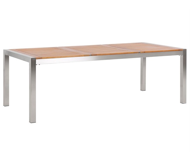 Conforama Mesa De Comedor De Metal/madera De Eucalipto Clara/plateado 220 X 100 Cm GROSSETO