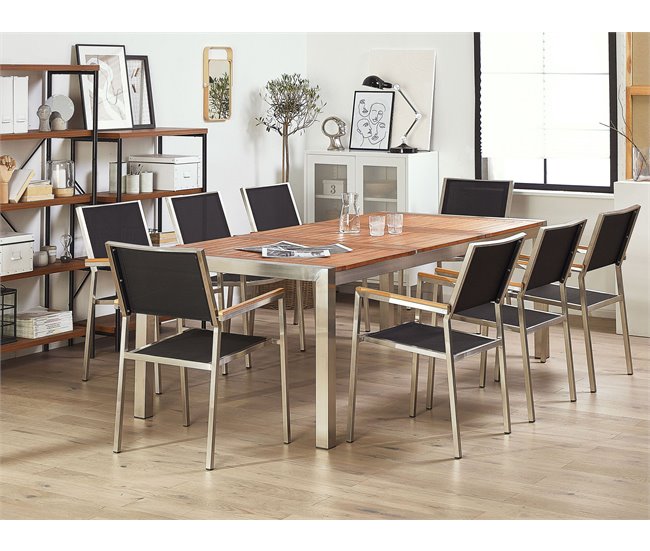 Conforama Mesa De Comedor De Metal/madera De Eucalipto Clara/plateado 220 X 100 Cm GROSSETO