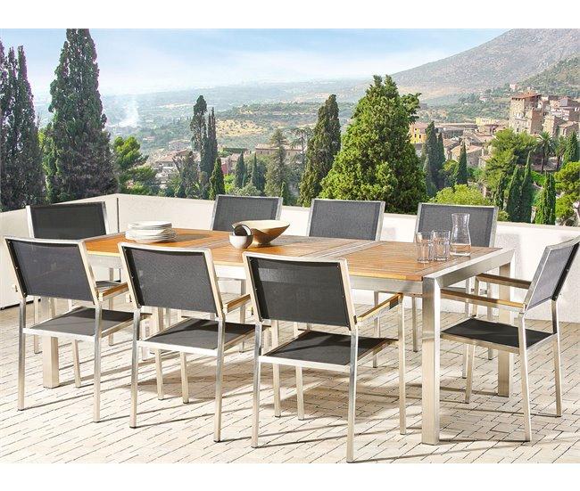 Conforama Mesa de comedor de metal/madera de eucalipto clara/plateado 220 x 100 cm GROSSETO