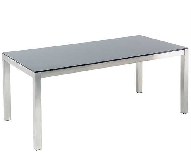 Conforama Mesa de comedor de metal/vidrio templado negro/plateado 180 x 90 cm GROSSETO