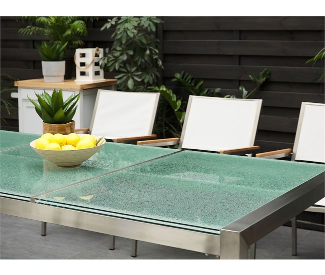 Conforama Mesa De Comedor De Metal/vidrio Templado Transparente/plateado 220 X 100 Cm GROSSETO