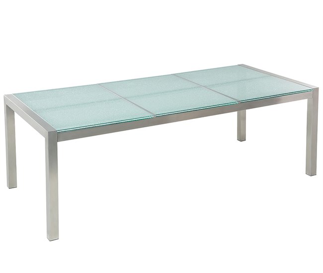 Conforama Mesa de comedor de metal/vidrio templado transparente/plateado 220 x 100 cm GROSSETO