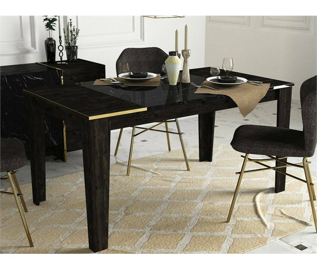Conforama Mesa De Comedor Dpel Estante De Cocina Consola De Comedor Estante Rectangular Fijo 145x85h76 Cm Negro Y Oro
