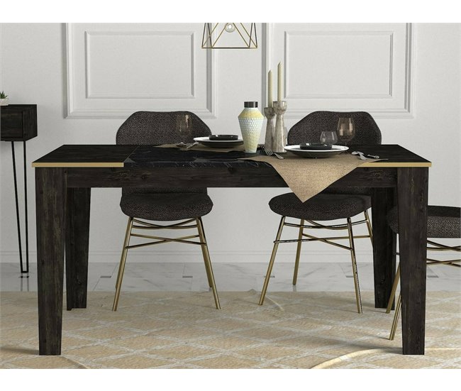 Conforama Mesa De Comedor Dpel Estante De Cocina Consola De Comedor Estante Rectangular Fijo 145x85h76 Cm Negro Y Oro