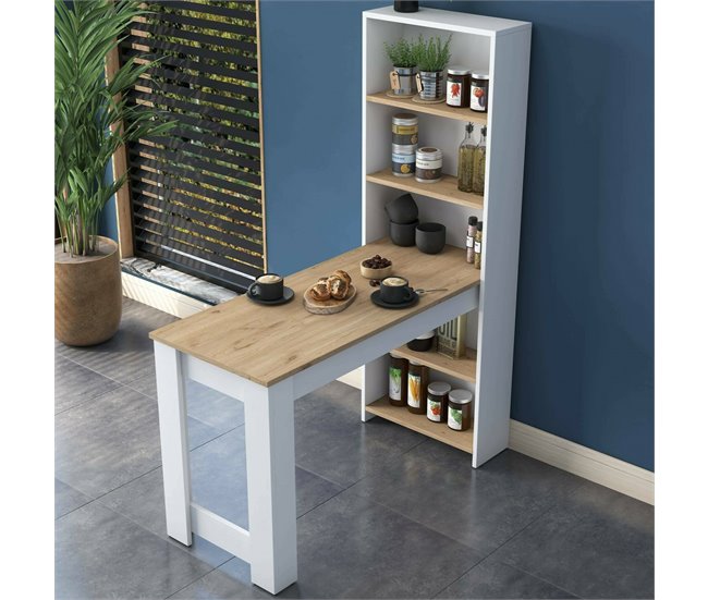 Conforama Mesa De Comedor Dpintaur Estante De Cocina Consola De Comedor Estante Rectangular Fijo 120x54h154 Cm Nogal Y Blanco