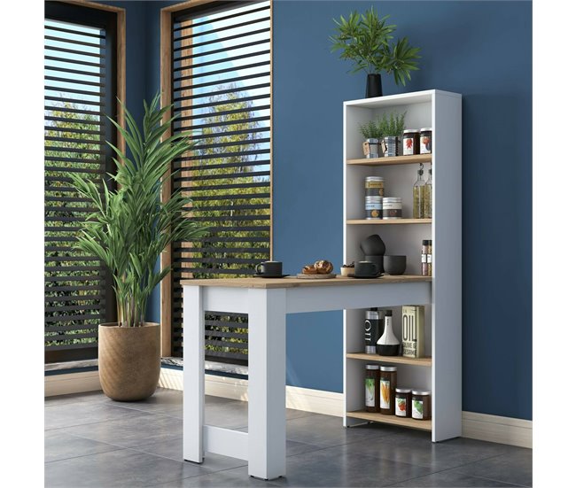 Conforama Mesa De Comedor Dpintaur Estante De Cocina Consola De Comedor Estante Rectangular Fijo 120x54h154 Cm Nogal Y Blanco