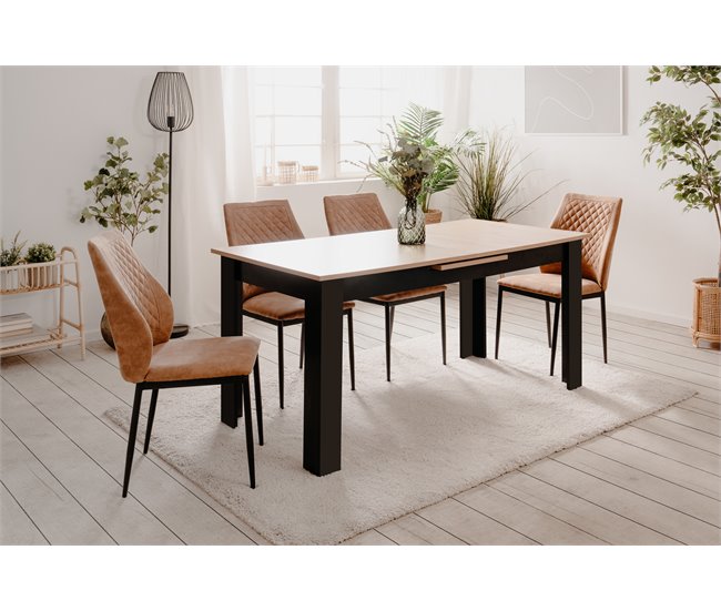 Conforama Mesa De Comedor Extensible Roble Y Negro BIRMINGHAM