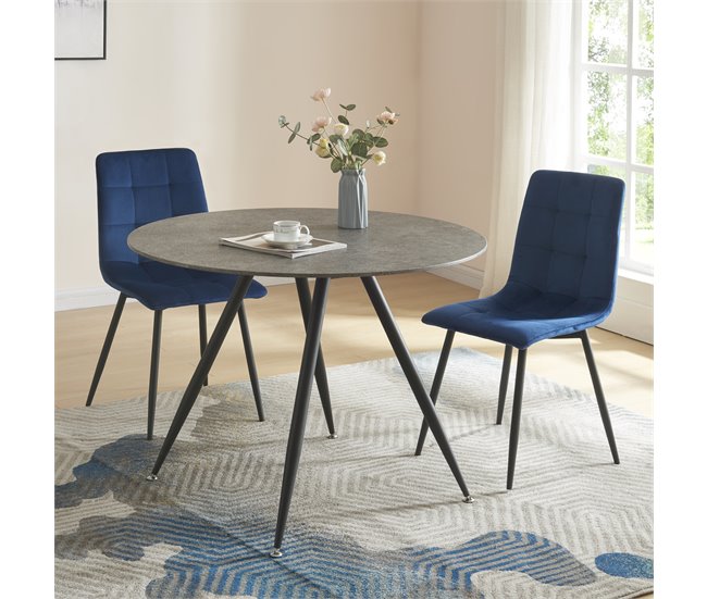 Conforama Mesa De Comedor Fitjar Redonda 4 Personas Acero MDF Ø 100x75 Cm - Efecto Hormigón [en.casa]