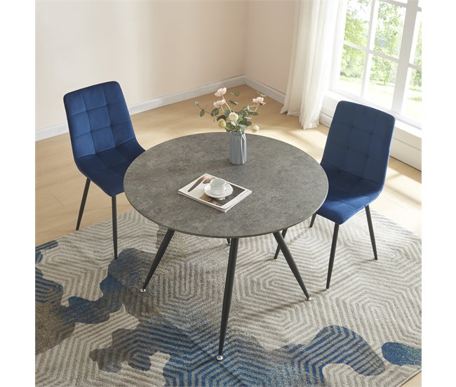 Conforama Mesa De Comedor Fitjar Redonda 4 Personas Acero MDF Ø 100x75 Cm - Efecto Hormigón [en.casa]