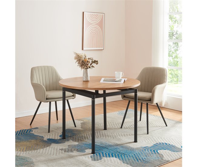 Conforama Mesa De Comedor Hemnes Redonda 4 Personas Acero MDF Ø 100x75 Cm - Efecto Roble Negro [en.casa]