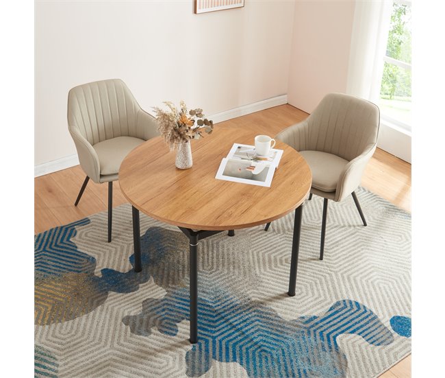 Conforama Mesa De Comedor Hemnes Redonda 4 Personas Acero MDF Ø 100x75 Cm - Efecto Roble Negro [en.casa]
