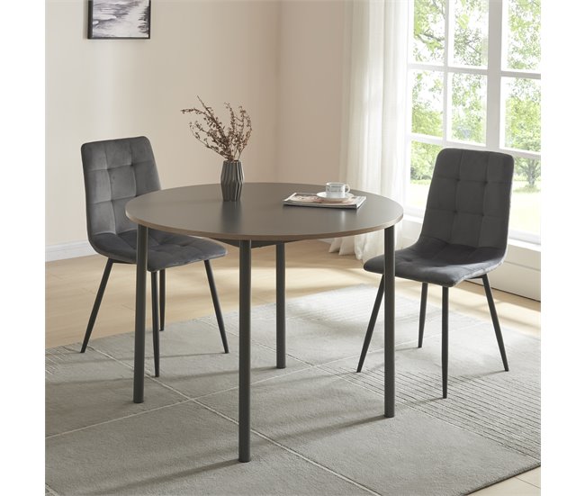 Conforama Mesa De Comedor Lindesberg Redonda 4 Personas Acero MDF Ø 100x75 Cm - Gris Negro [en.casa]