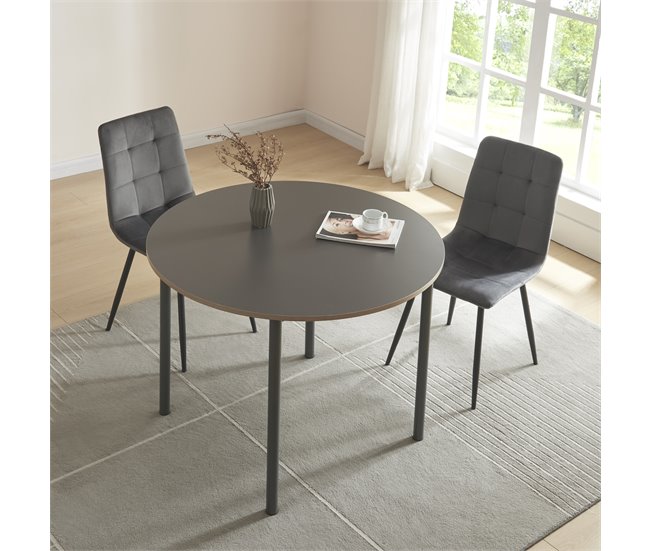 Conforama Mesa De Comedor Lindesberg Redonda 4 Personas Acero MDF Ø 100x75 Cm - Gris Negro [en.casa]