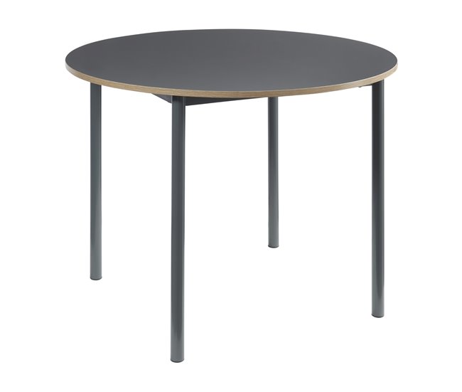 Conforama Mesa de comedor Lindesberg redonda 4 personas acero MDF Ø 100x75 cm - Gris Negro [en.casa]