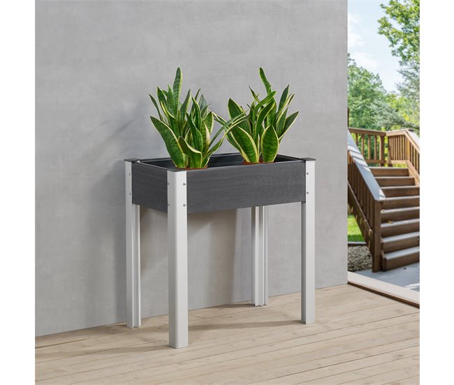 Conforama Mesa De Cultivo Beverwijk Aluminio WPC 75 X 40 X 75 Cm Gris Oscuro [en.casa]