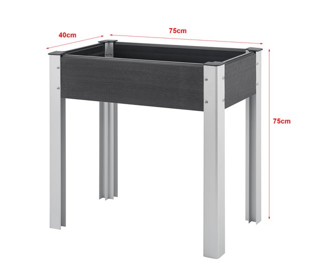 Conforama Mesa De Cultivo Beverwijk Aluminio WPC 75 X 40 X 75 Cm Gris Oscuro [en.casa]