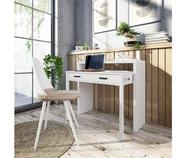 Conforama Mesa De Escritorio Extensible Zira Blanco Artik (Blanco Mate) - Negro 98 5 X 87 5 X 66 Cm