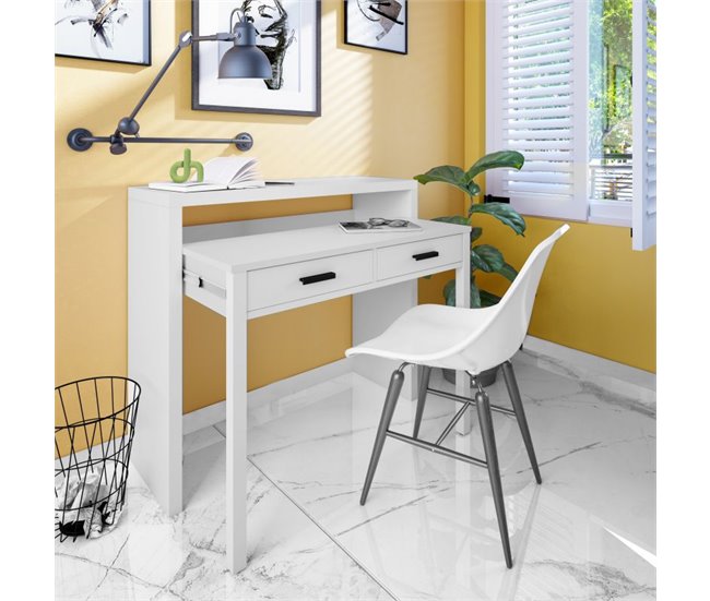 Conforama Mesa De Escritorio Extensible Zira Blanco Artik (Blanco Mate) - Negro 98 5 X 87 5 X 66 Cm