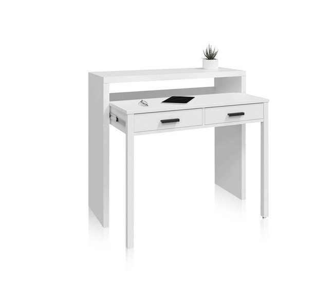 Conforama Mesa de escritorio extensible Zira Blanco Artik (Blanco Mate) - Negro 98 5 x 87 5 x 66 cm