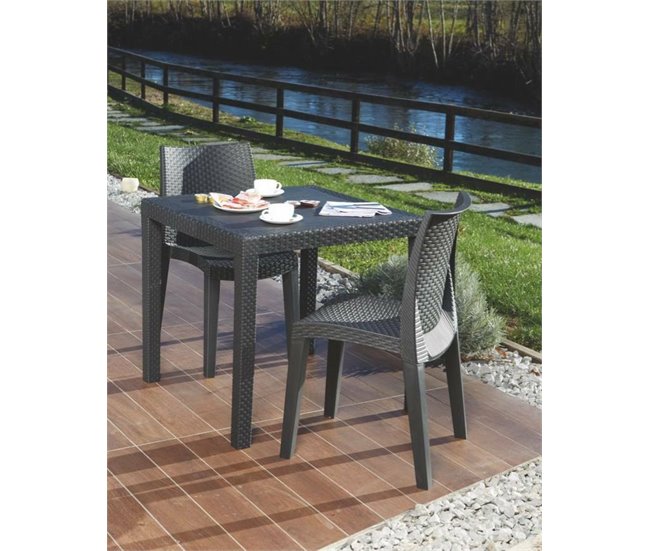 Conforama Mesa De Exterior Daanan Mesa De Jardín Cuadrada Estante Fijo Efecto Ratán 100% Made In Italy 79x79h72 Cm Antracita