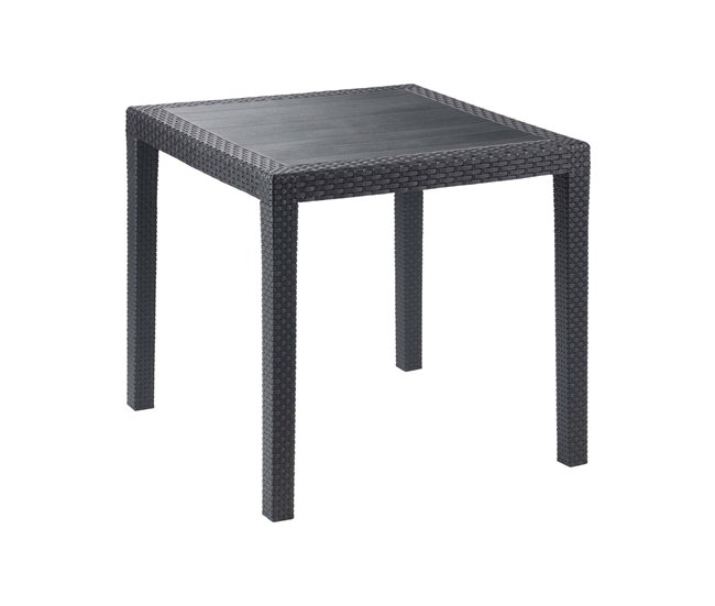 Conforama Mesa de exterior Daanan Mesa de jardín cuadrada Estante fijo efecto ratán 100% Made in Italy 79x79h72 cm Antracita